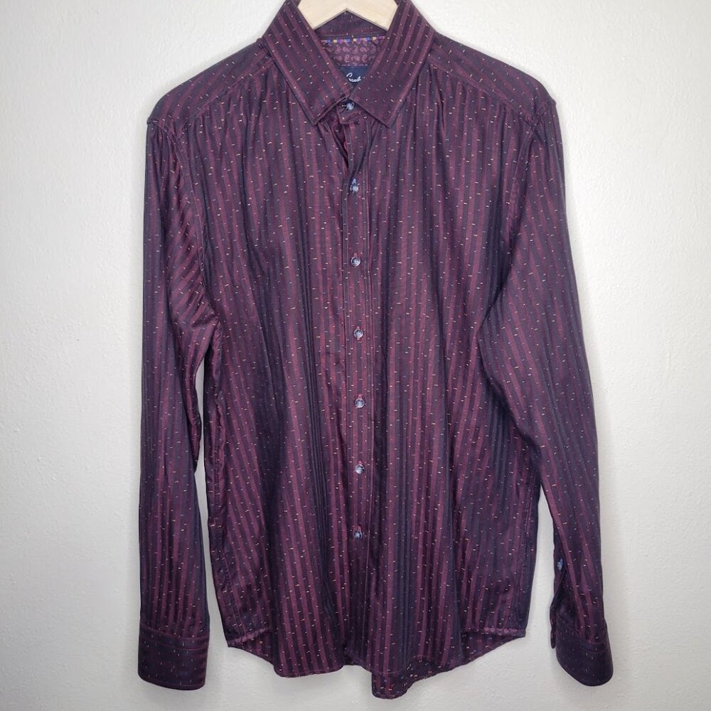 Robert Graham Modern Americana Maroon Rainbow Shirt, Size L